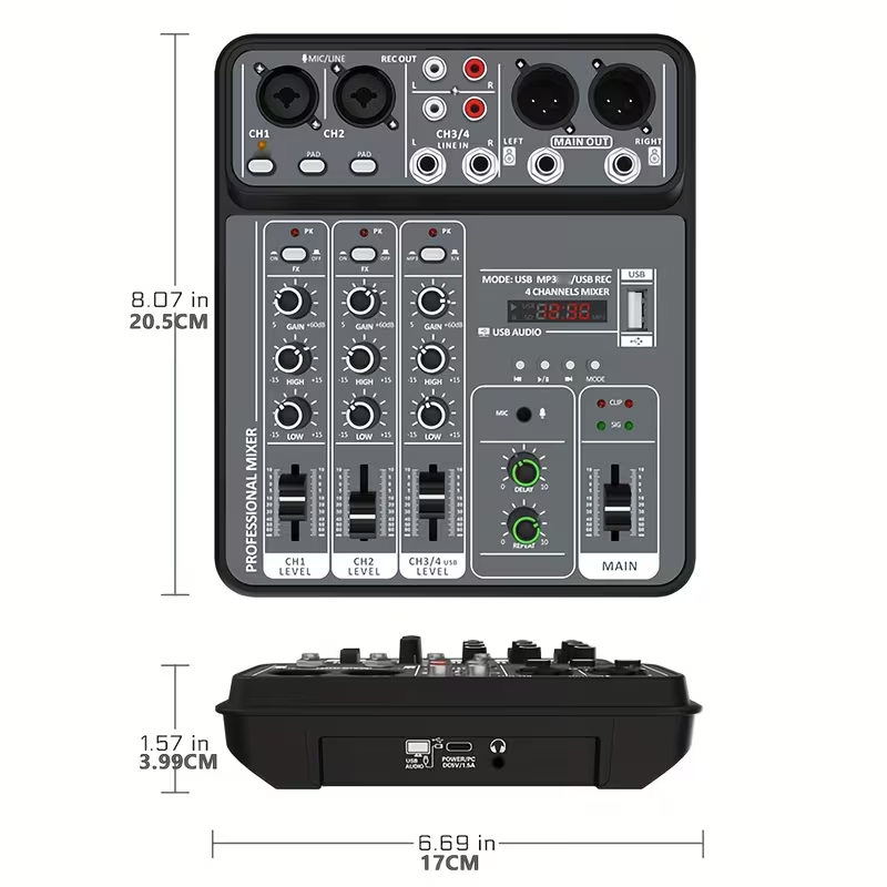 BOMGE Professional 4-Channel Mixer